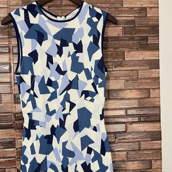 GIVENCHY Geometric Pencil Dress Blue Navy White Knit Stretch Size M Sleeveless - Picture 4 of 11